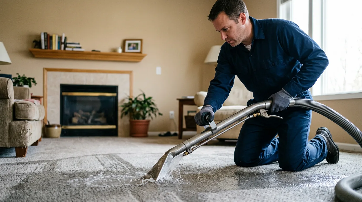 Water damage restoration technician working near Dickerson Run, PA